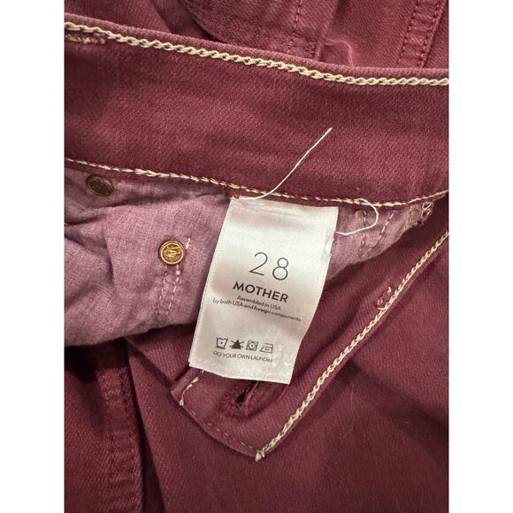 Mother The Tripper Ankle Fray Jeans Burgundy Women's 28 Straight Leg Raw Hem - Picture 7 of 16